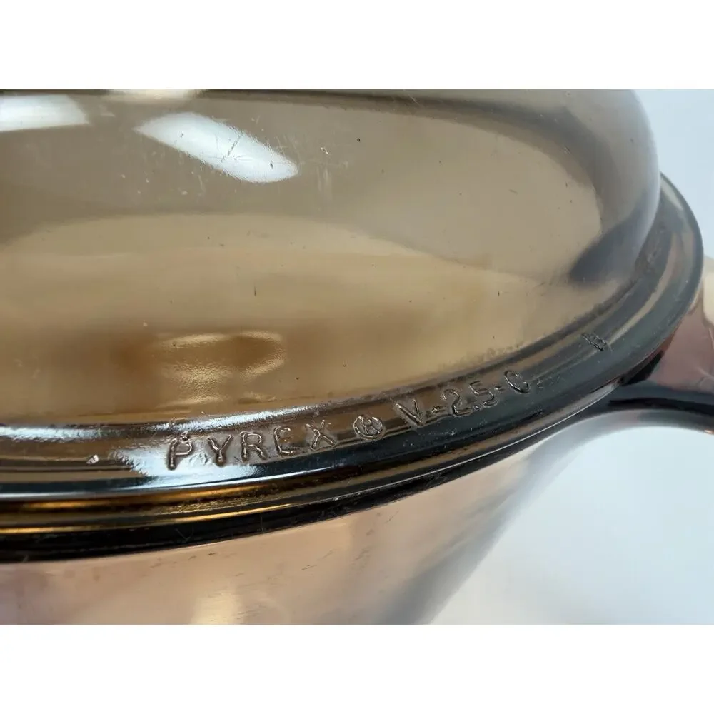 Vision Corning Ware Amber 3.5 L Stock Pot Made in France w/ Pyrex Lid Vintage